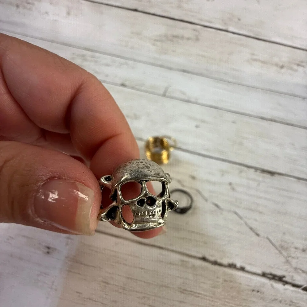 Mixed Fashion Ring Lot Skull Gothic Boho Stacking‎ Rings Gold Silver Black 5pc